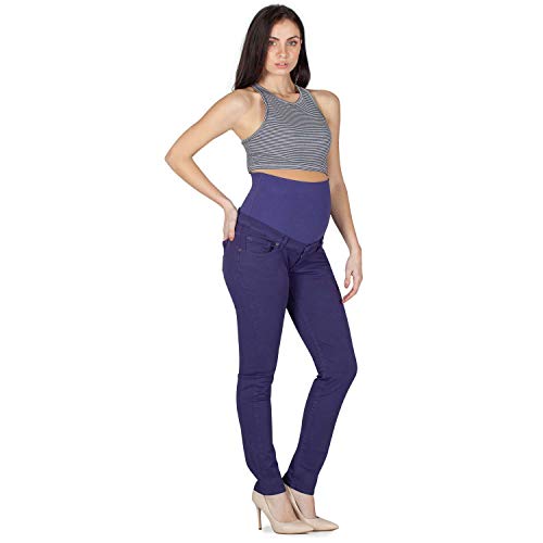 MAMAJEANS Maiori – Pantalón premamá con cinco bolsillos Slim Fit, cintura baja previa y postembarazo, fabricado en Italia violeta XS