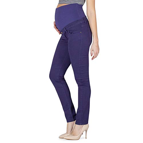 MAMAJEANS Maiori – Pantalón premamá con cinco bolsillos Slim Fit, cintura baja previa y postembarazo, fabricado en Italia violeta XS