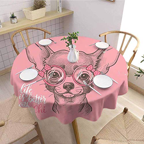 Mantel redondo para celebrar perros, diseño único, diámetro de 63 pulgadas, color rosa pálido y verde militar