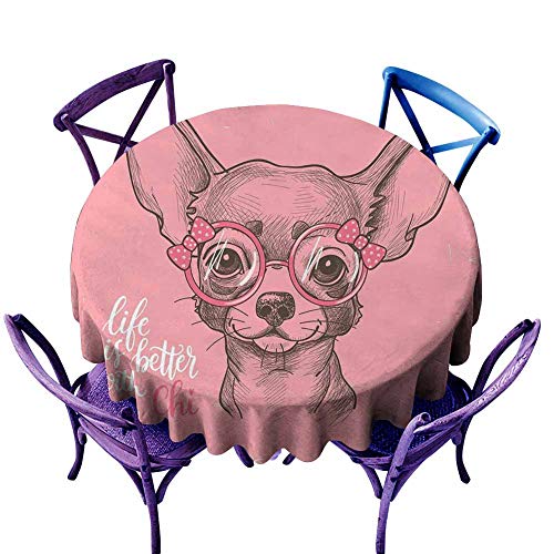 Mantel redondo para celebrar perros, diseño único, diámetro de 63 pulgadas, color rosa pálido y verde militar