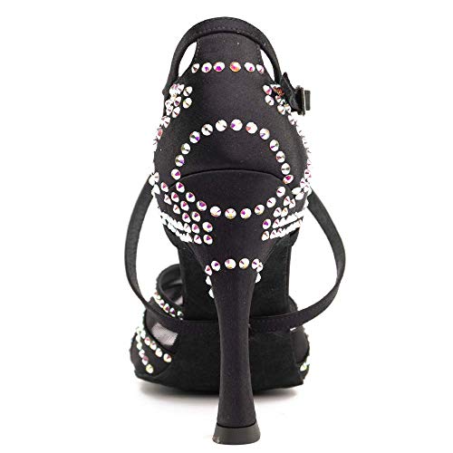 Manuel Reina - Zapatos de Baile Latino Mujer Salsa Flex 10 Black - Bailar Bachata, Salsa, Kizomba (37 EU, Tacón: 9)