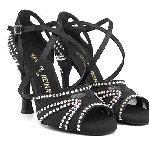 Manuel Reina - Zapatos de Baile Latino Mujer Salsa Flex 10 Black - Bailar Bachata, Salsa, Kizomba (37 EU, Tacón: 9)