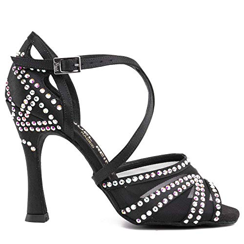 Manuel Reina - Zapatos de Baile Latino Mujer Salsa Flex 10 Black - Bailar Bachata, Salsa, Kizomba (37 EU, Tacón: 9)