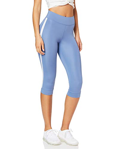 Marca Amazon - AURIQUE Leggings de Deporte con Banda Lateral Estilo Capri Mujer, Azul (Colony Blue), 38, Label:S