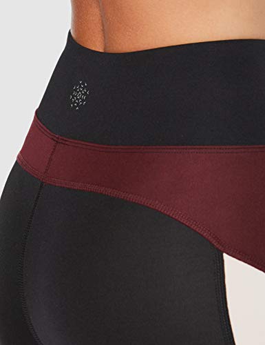 Marca Amazon - AURIQUE Mallas de Deporte Combinadas Capri Mujer, Morado (Black/Port/Blush), 38, Label:S