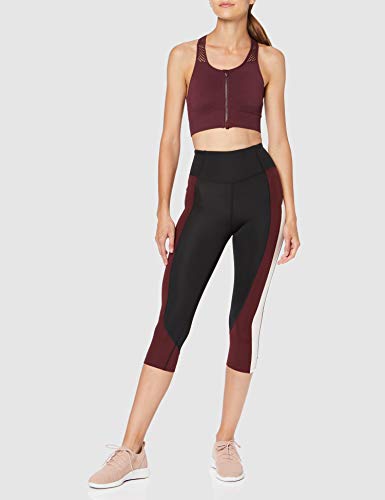 Marca Amazon - AURIQUE Mallas de Deporte Combinadas Capri Mujer, Morado (Black/Port/Blush), 38, Label:S