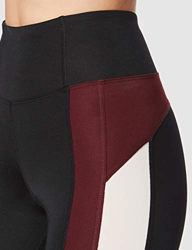 Marca Amazon - AURIQUE Mallas de Deporte Combinadas Capri Mujer, Morado (Black/Port/Blush), 38, Label:S