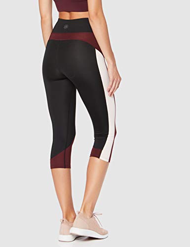 Marca Amazon - AURIQUE Mallas de Deporte Combinadas Capri Mujer, Morado (Black/Port/Blush), 38, Label:S