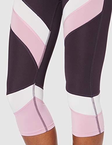Marca Amazon - AURIQUE Mallas de Deporte Combinadas Cortas Mujer, Morado (Nightshade/White/Mauve Mist), 42, Label:L