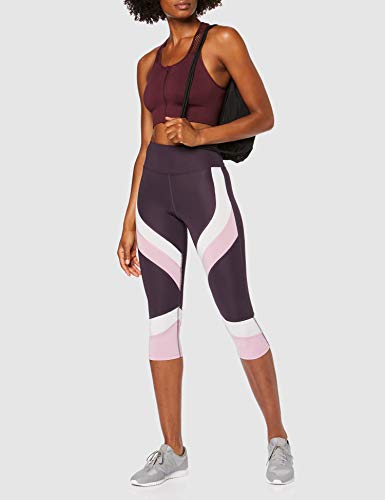 Marca Amazon - AURIQUE Mallas de Deporte Combinadas Cortas Mujer, Morado (Nightshade/White/Mauve Mist), 42, Label:L