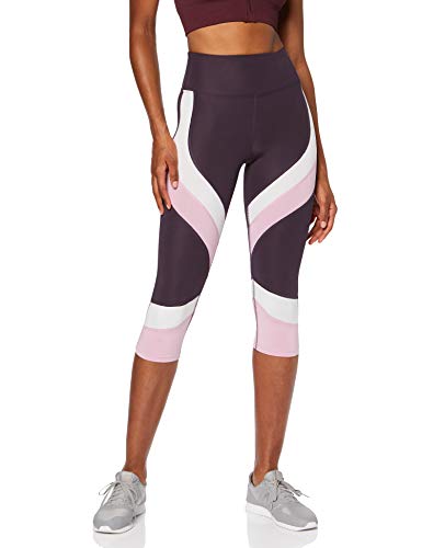 Marca Amazon - AURIQUE Mallas de Deporte Combinadas Cortas Mujer, Morado (Nightshade/White/Mauve Mist), 42, Label:L
