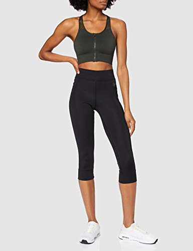 Marca Amazon - AURIQUE Mallas de Deporte Cortas con Banda Lateral Mujer, Negro (Black), 44, Label:XL
