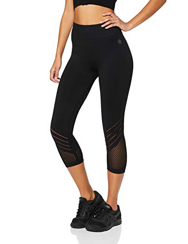 Marca Amazon - AURIQUE Mallas de Deporte Cortas sin Costuras Mujer, Negro (Black), 42, Label:L
