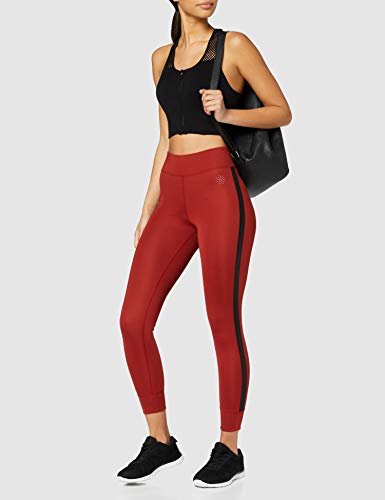 Marca Amazon - AURIQUE Mallas de Entrenamiento 7/8 con Banda Lateral Mujer, Rojo (Red Dhalia), 40, Label:M