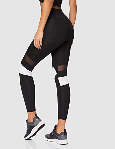 Marca Amazon - AURIQUE Mallas para Correr por el Tobillo de Tiro Alto Mujer, Negro (Black/White), 36, Label:XS