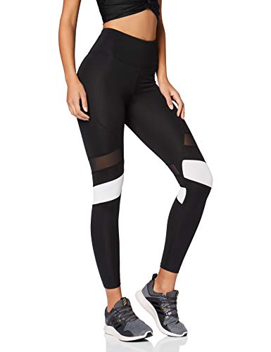 Marca Amazon - AURIQUE Mallas para Correr por el Tobillo de Tiro Alto Mujer, Negro (Black/White), 36, Label:XS