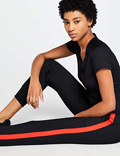 Marca Amazon - AURIQUE Pantalones de Deporte Mujer, Negro (Black/sport Red), 38, Label:S