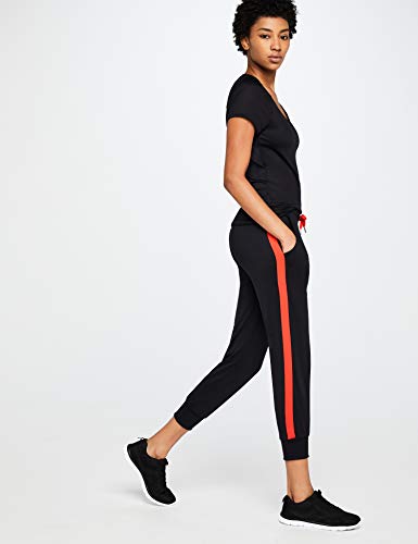 Marca Amazon - AURIQUE Pantalones de Deporte Mujer, Negro (Black/sport Red), 38, Label:S