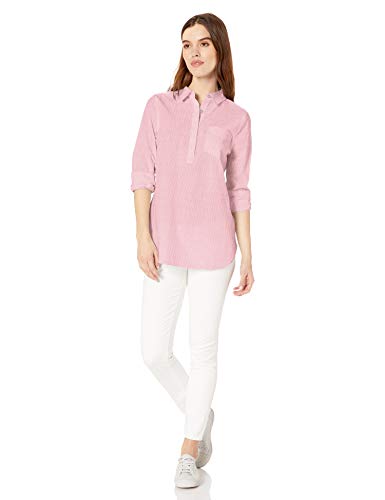 Marca Amazon - Daily Ritual - Camisa de algodón con efecto desgastado para mujer, rosado, (Pink Mini Stripe), US S (EU S - M)