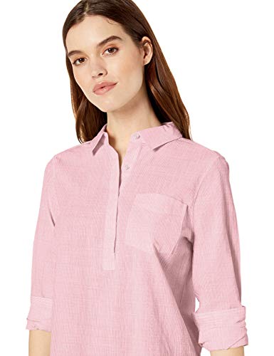 Marca Amazon - Daily Ritual - Camisa de algodón con efecto desgastado para mujer, rosado, (Pink Mini Stripe), US S (EU S - M)