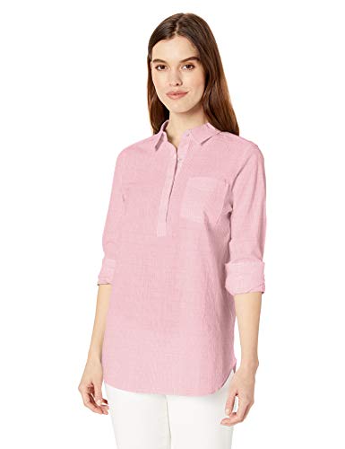 Marca Amazon - Daily Ritual - Camisa de algodón con efecto desgastado para mujer, rosado, (Pink Mini Stripe), US S (EU S - M)