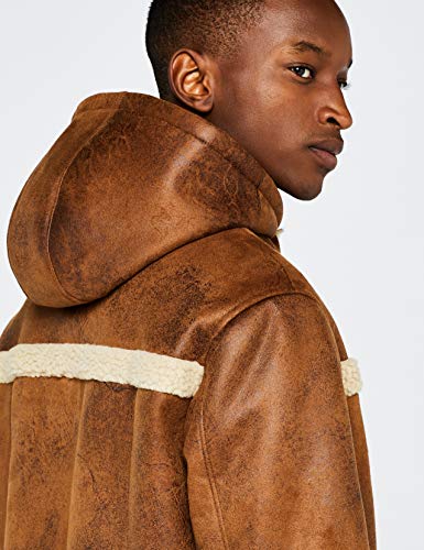 Marca Amazon - find. Chaqueta Efecto Piel con Capucha para Hombre, Beige (Camel Camel), S, Label: S