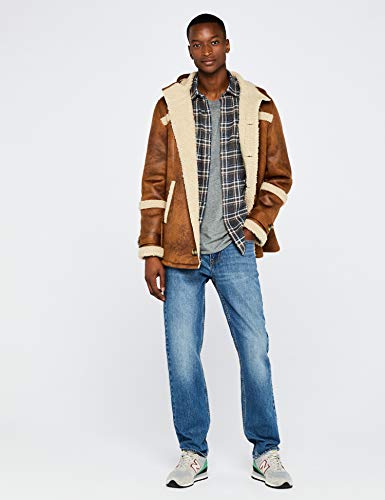 Marca Amazon - find. Chaqueta Efecto Piel con Capucha para Hombre, Beige (Camel Camel), S, Label: S