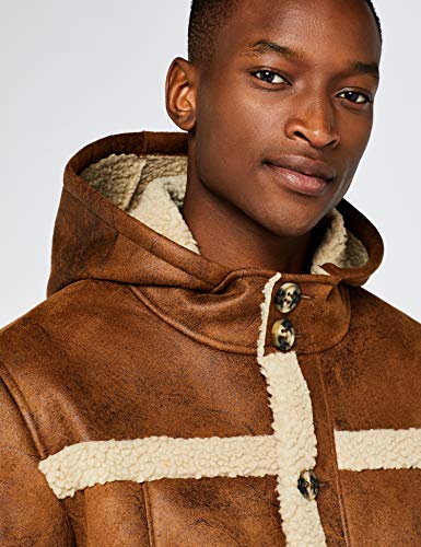 Marca Amazon - find. Chaqueta Efecto Piel con Capucha para Hombre, Beige (Camel Camel), S, Label: S