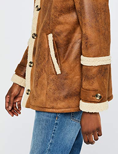 Marca Amazon - find. Chaqueta Efecto Piel con Capucha para Hombre, Beige (Camel Camel), S, Label: S