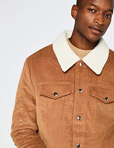 Marca Amazon - find. Chaqueta Estilo Camionero de Pana con Cuello de Borreguito Hombre, Marrón (Tan), L, Label: L