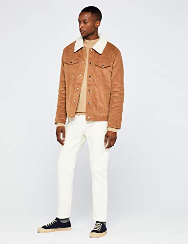Marca Amazon - find. Chaqueta Estilo Camionero de Pana con Cuello de Borreguito Hombre, Marrón (Tan), L, Label: L