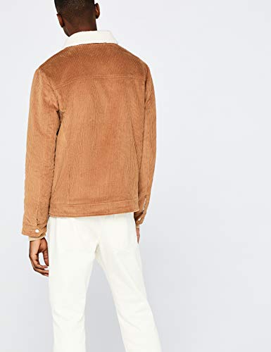 Marca Amazon - find. Chaqueta Estilo Camionero de Pana con Cuello de Borreguito Hombre, Marrón (Tan), L, Label: L