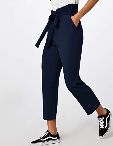 Marca Amazon - find. Check Paperbag Waist, Pantalón de Cuadros con Cintura de Fuelle Mujer, Azul (Navy), 40, Label: M