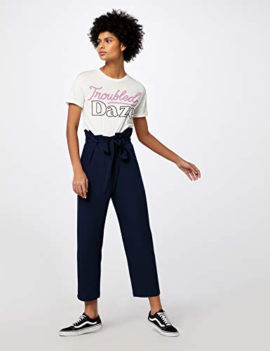 Marca Amazon - find. Check Paperbag Waist, Pantalón de Cuadros con Cintura de Fuelle Mujer, Azul (Navy), 40, Label: M