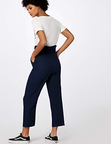 Marca Amazon - find. Check Paperbag Waist, Pantalón de Cuadros con Cintura de Fuelle Mujer, Azul (Navy), 40, Label: M