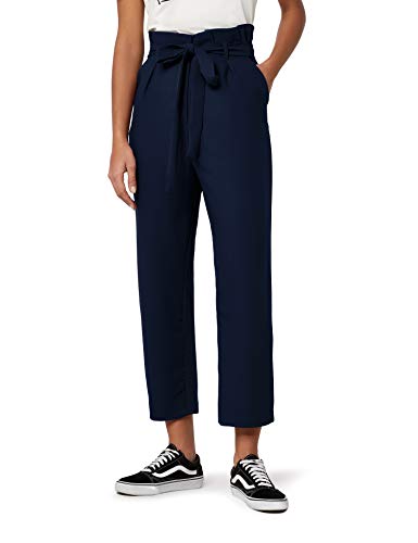 Marca Amazon - find. Check Paperbag Waist, Pantalón de Cuadros con Cintura de Fuelle Mujer, Azul (Navy), 40, Label: M