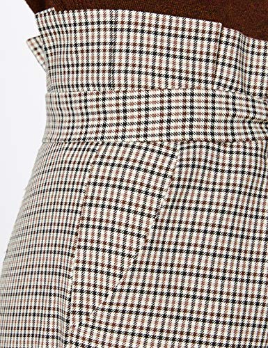 Marca Amazon - find. Check Paperbag Waist, Pantalón de Cuadros con Cintura de Fuelle Mujer, Marrón (Brown/Beige Check), 38, Label: S