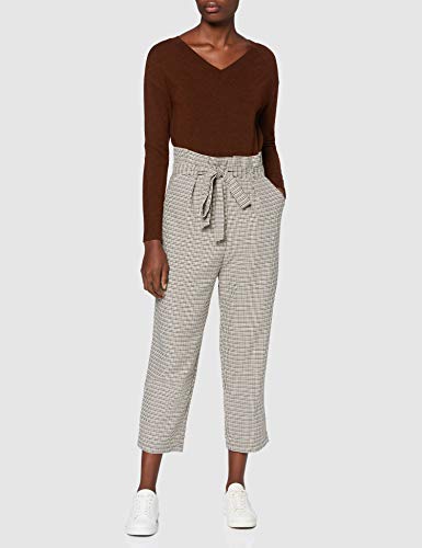 Marca Amazon - find. Check Paperbag Waist, Pantalón de Cuadros con Cintura de Fuelle Mujer, Marrón (Brown/Beige Check), 44, Label: XL