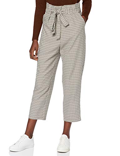 Marca Amazon - find. Check Paperbag Waist, Pantalón de Cuadros con Cintura de Fuelle Mujer, Marrón (Brown/Beige Check), 44, Label: XL