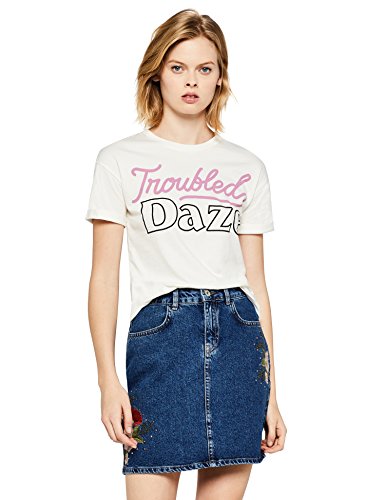 Marca Amazon - find. Falda Vaquera con Bordados Mujer, Azul (Blue), 36, Label: XS