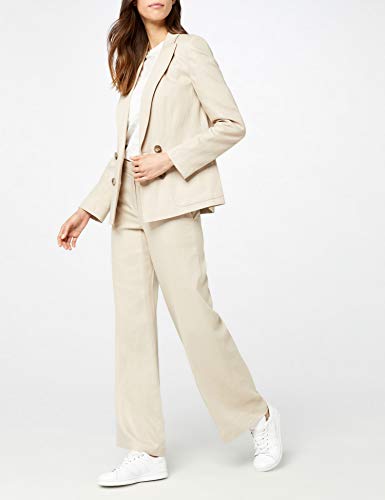 Marca Amazon - find. Pantalón Ancho de Lino Mujer, Beige (Stone), 46, Label: XXL