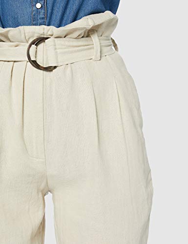 Marca Amazon - find. Pantalón con Cintura de Fuelle de Lino Mujer, Beige (Stone), 46, Label: XXL