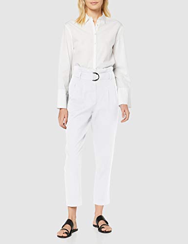 Marca Amazon - find. Pantalón con Cintura de Fuelle de Lino Mujer, Blanco (White), 36, Label: XS