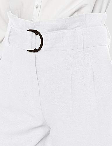 Marca Amazon - find. Pantalón con Cintura de Fuelle de Lino Mujer, Blanco (White), 36, Label: XS