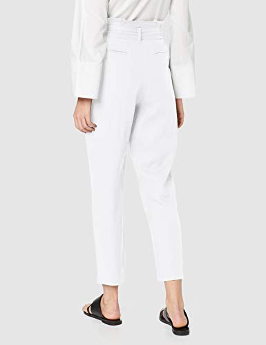 Marca Amazon - find. Pantalón con Cintura de Fuelle de Lino Mujer, Blanco (White), 42, Label: L