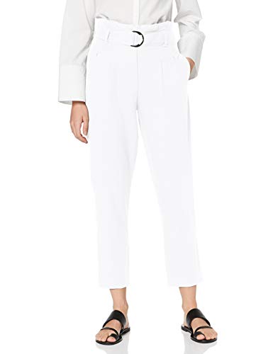 Marca Amazon - find. Pantalón con Cintura de Fuelle de Lino Mujer, Blanco (White), 42, Label: L