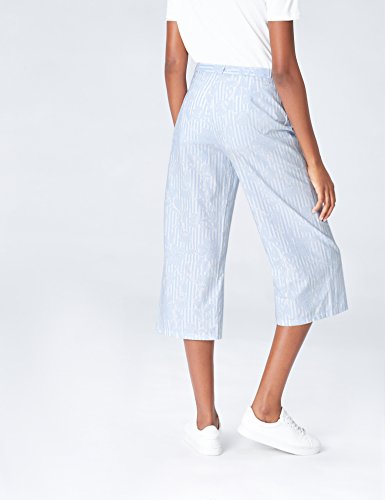 Marca Amazon - find. Pantalón Estampado con Lazada en la Cintura para Mujer, Azul (Blue Stripe), 38, Label: S