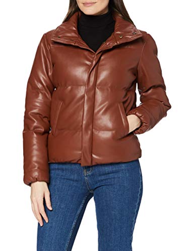 Marca Amazon - find. Pu Puffa Jacket Chaqueta Mujer, Marrón (Brown), 38, Label: S