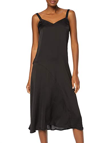 Marca Amazon - find. Vestido Midi de Satén Mujer, Negro (Black), 36, Label: XS