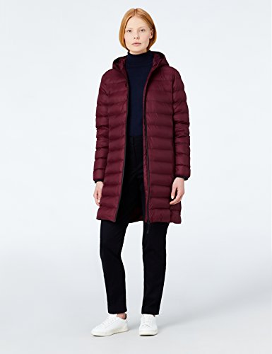 Marca Amazon - MERAKI Anorak Largo Mujer con Capucha, Rojo (Burgundy), 36, Label: XS
